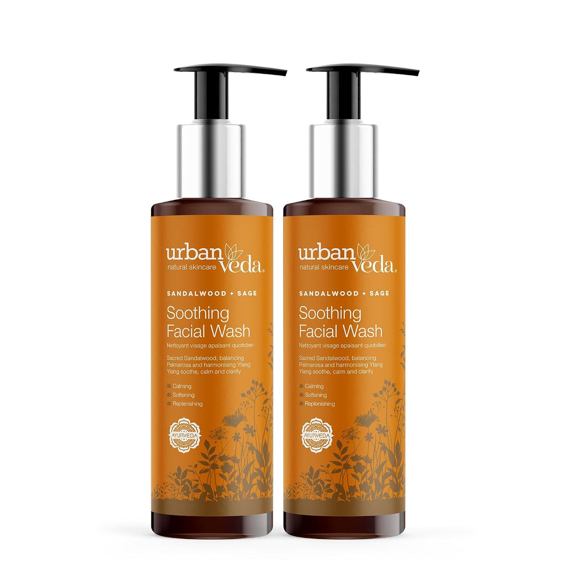 Urban Veda Soothing Facial Wash | Daily Gentle Facial Cleanser for Women | Hydrating & Moisturizing | Vegan & Cruelty Free | For All Skin Types | 2 x 5.01 Fl Oz