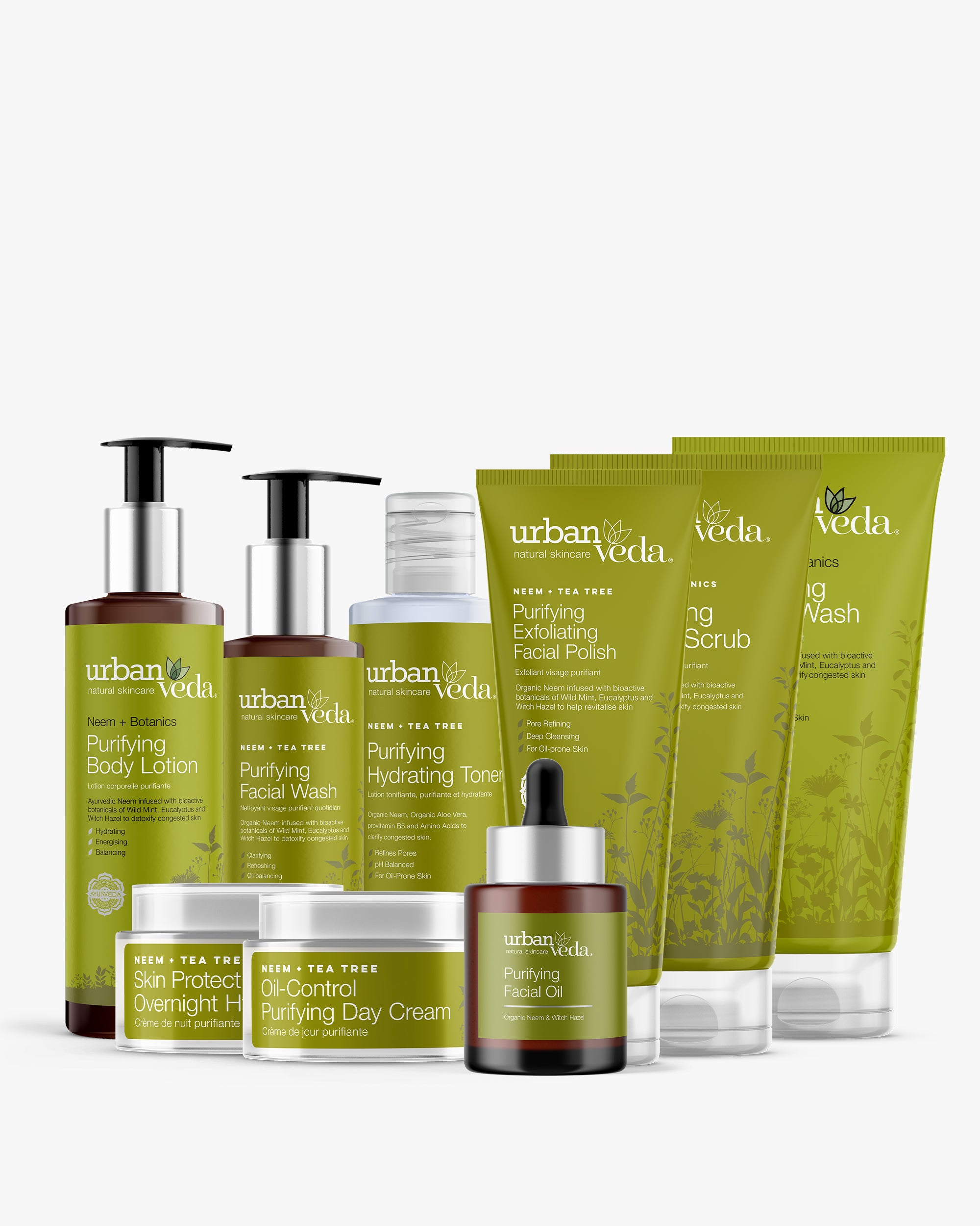 Purifying Gift Set - Body lotion, facial wash, hydrating toner, day cream, night cream, body scrub, body wash, facial oil, best face wash, best night cream