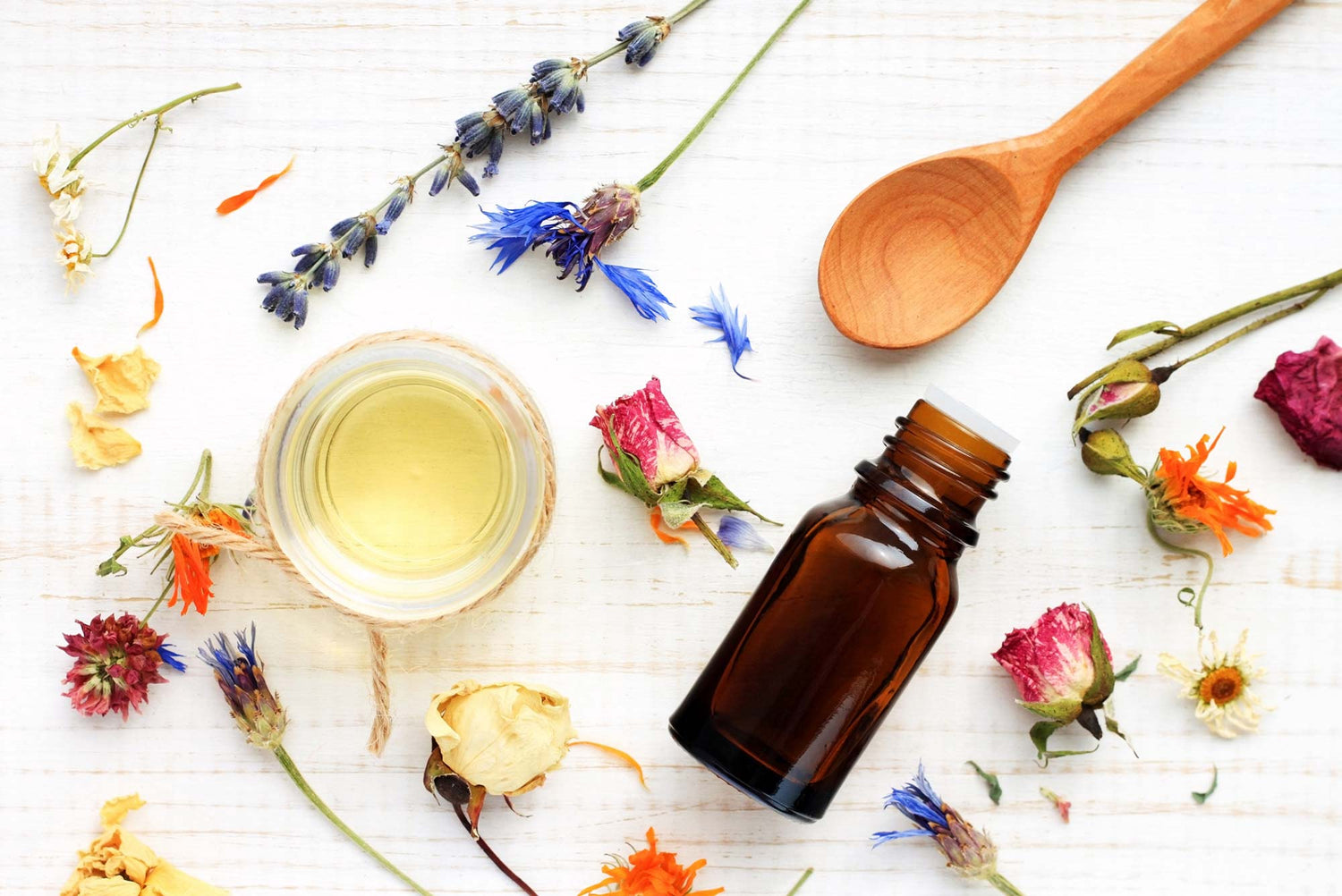 Essential oil and herbal skincare ingredients
