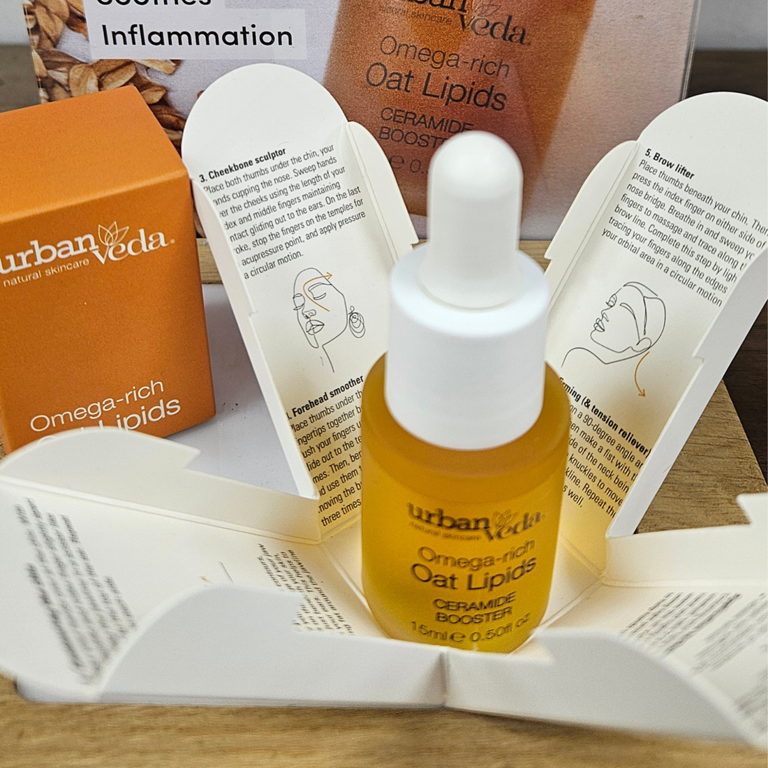 Urban Veda Omega-rich Oat Lipids Ceramide Booster in its opened gift box