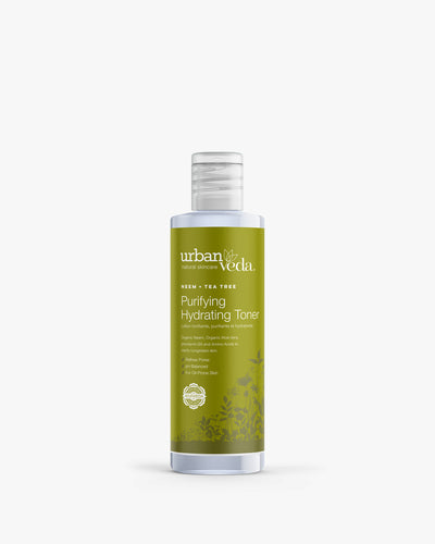 Urban Veda Purifying Hydrating Toner bottle with a green neem and tea tree label