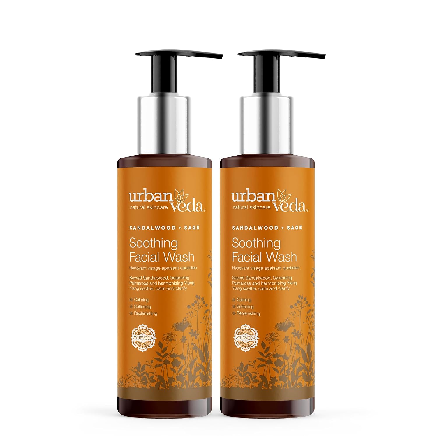 Urban Veda Soothing Facial Wash | Daily Gentle Facial Cleanser for Women | Hydrating &amp; Moisturizing | Vegan &amp; Cruelty Free | For All Skin Types | 2 x 5.01 Fl Oz