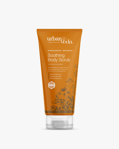 Urban Veda Soothing Body Scrub tube with sandalwood and botanics