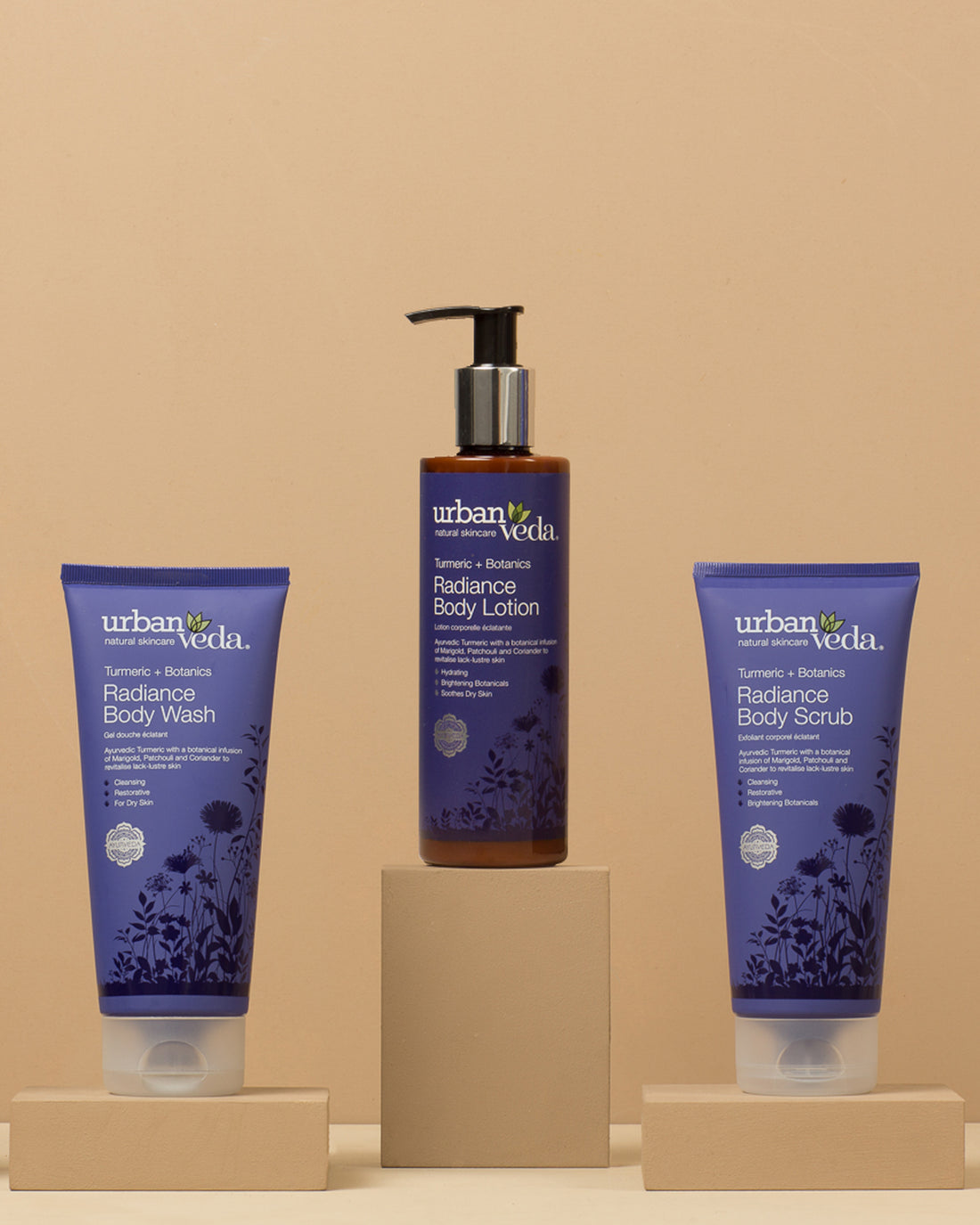 Radiance Ayurvedic Body Trio - Best skin firming lotion, best body exfoliating scrub, best body wash for women